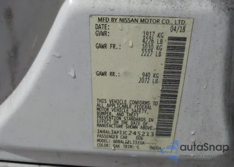 2018 Nissan Altima 2.5 Sv z USA, uszkodzony, nr VIN 1N4AL3AP3JC245213